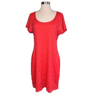 Isaac Mizrahi Coral PolkaDot Lace Stretchy Short Sleeve Fitted Summer Dress XL
